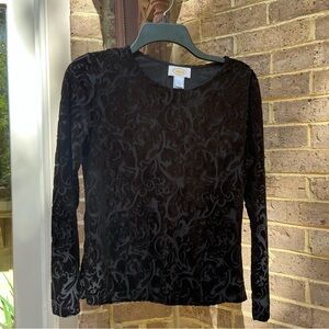 Talbots Vintage Black Velvet Long Sleeve Top Small
